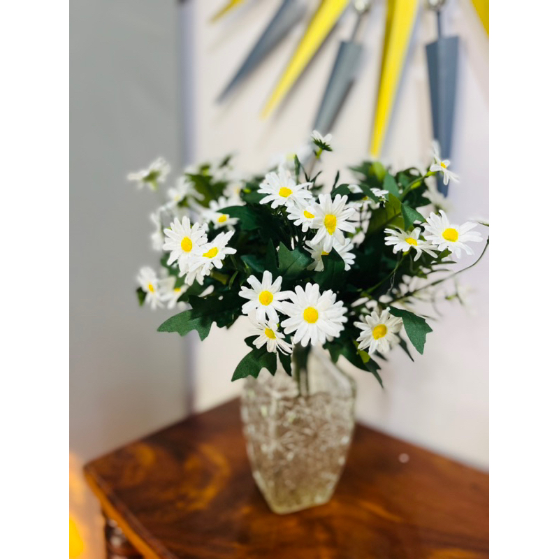 Hoa lụa nhập khẩu. bình hoa cúc hoạ mi để bàn. 30-35cm cao