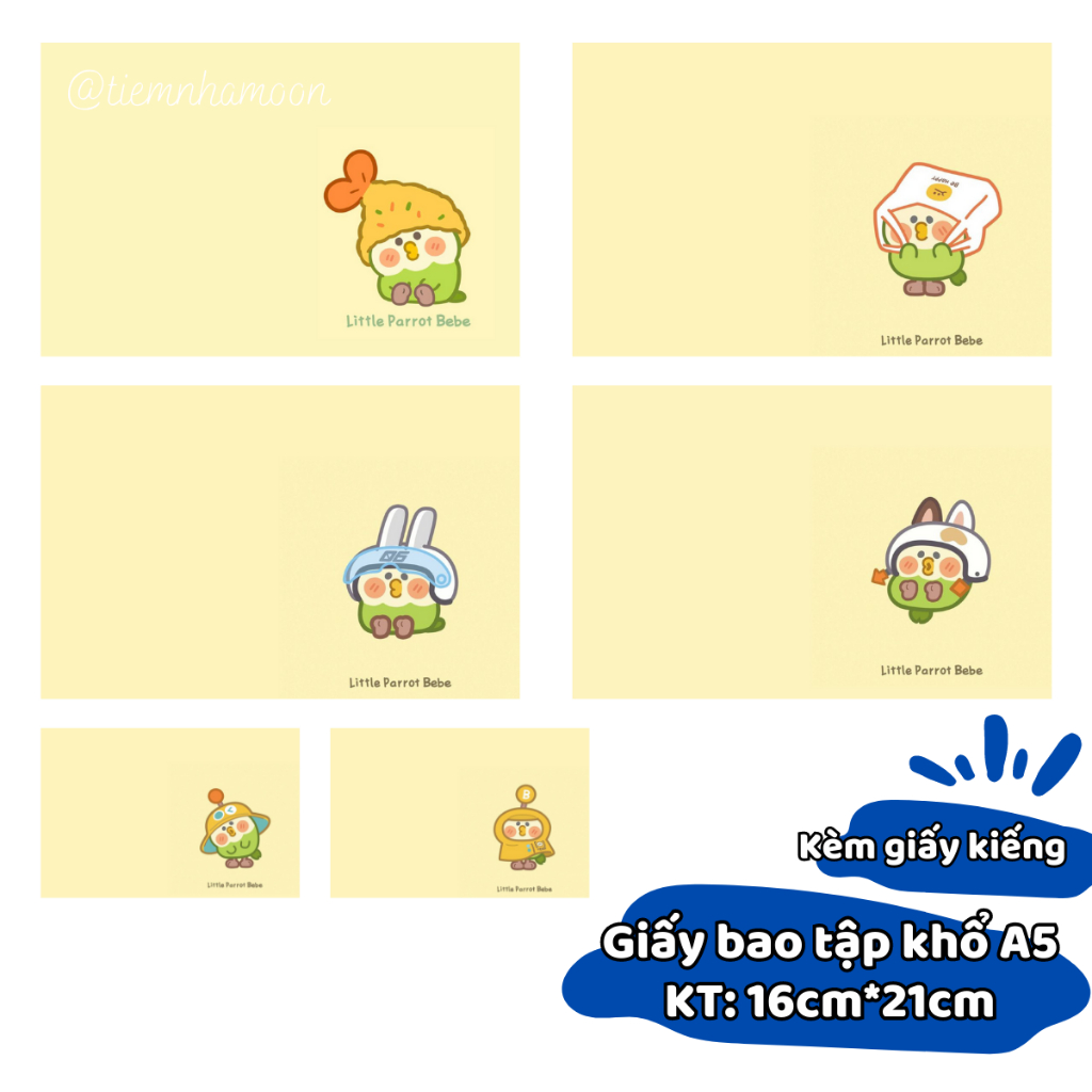 BAO TẬP KHỔ NHỎ 16cm*21cm -  BÌA BAO TẬP A5 CÓ SẴN GIẤY KÍNH MẪU CHIM LÀM TRÒ - BÌA BAO TẬP CUTE