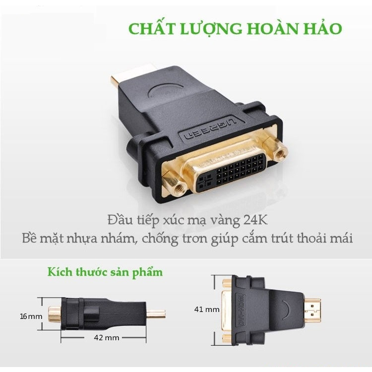 Đầu chuyển đổi HDMI sang DVI 24 + 5 (âm) Cao cấp Ugreen 20123 - Hàng chính hãng