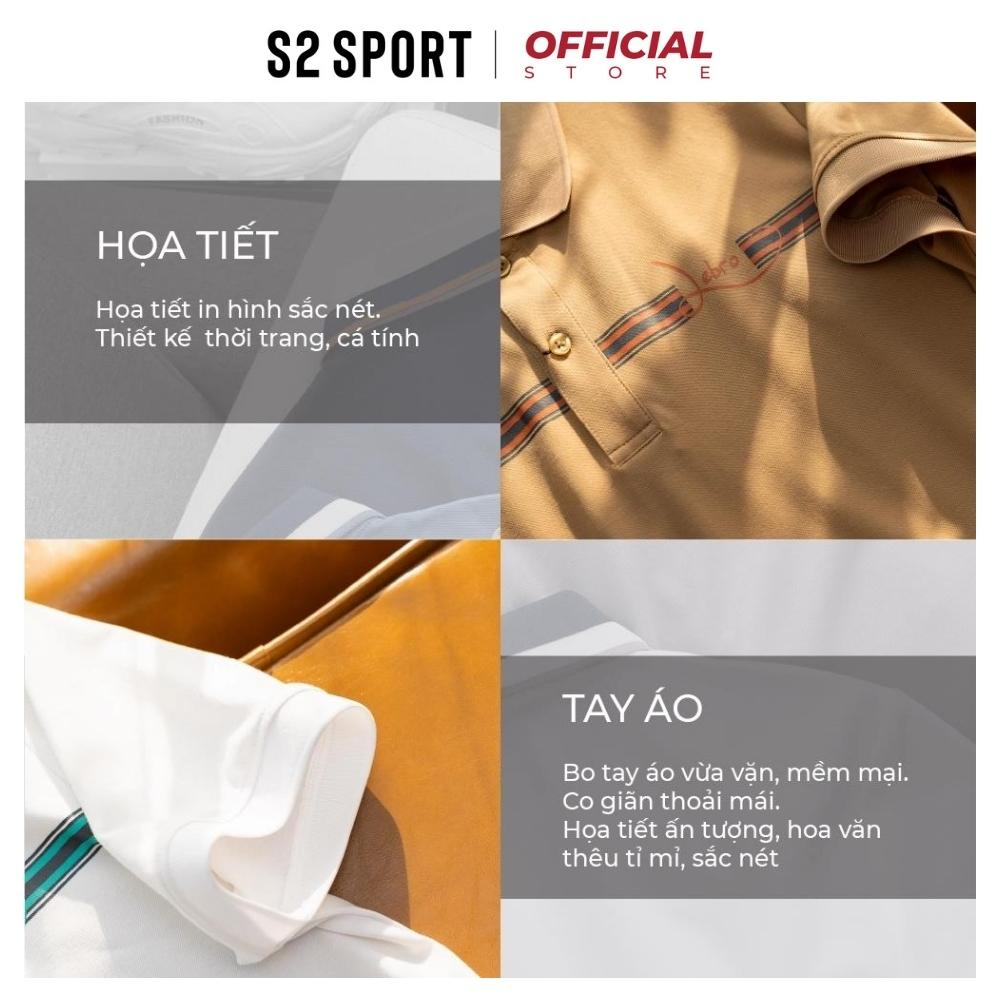 Áo polo nam S2 SPORT SPL2308 thun cổ bẻ tay ngắn họa tiết kẻ ngang in nhiệt cotton CVC thể thao trẻ trung