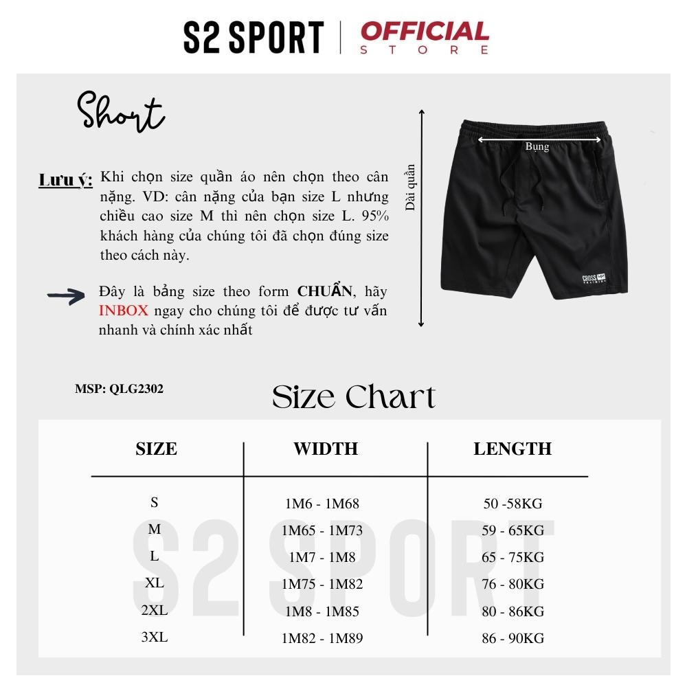 Quần short thể thao nam S2 STYLE FOR MEN QLG2302  ống rộng vải gió xước cạp chun phối dây chống nhăn vận động thoải mái