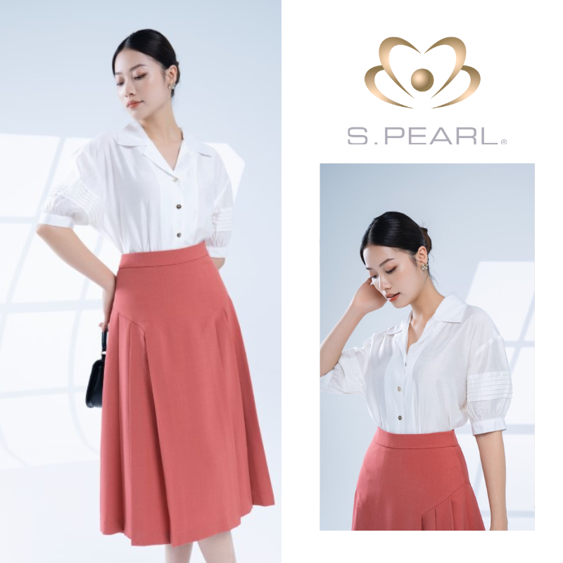 [Mã Icbfri300 Giảm 10% Đơn 250K] Áo Sơ Mi Nữ Spearl Thiết Kế Cỏ 2 Ve, Tay Cộc Dáng Suông Vải Tơ Thô - 23Sf26818069