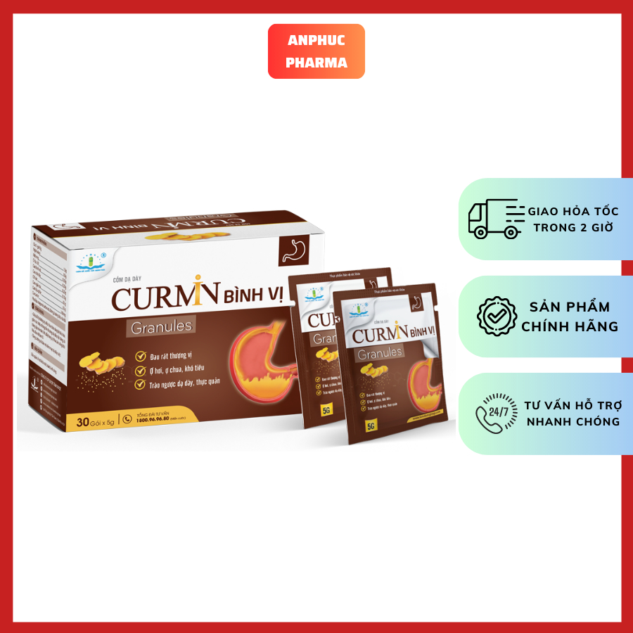 Cốm Dạ dày Curmin bình vị - Giảm Ợ Chua, Đau Rát Thượng Vị, Trào Ngược Dạ Dày đầy hơi Hộp 30 gói, giảm đau bao tử