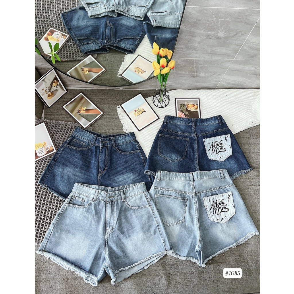 Quần đùi jean nữ bigsize từ 55kg-85kg, quần short thêu chữ Mũm Mĩm đi chơi, đi biển thời trang 2kjean Ms1085