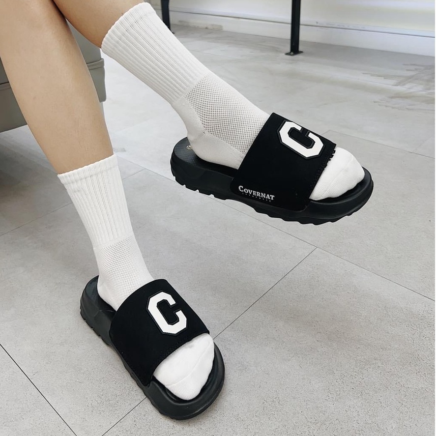 Y Dép quai ngang nam nữ dép convernat chữ C độn đế 3 cm đi mưa thoải mái kiểu ulzzang unisex quai bản lê