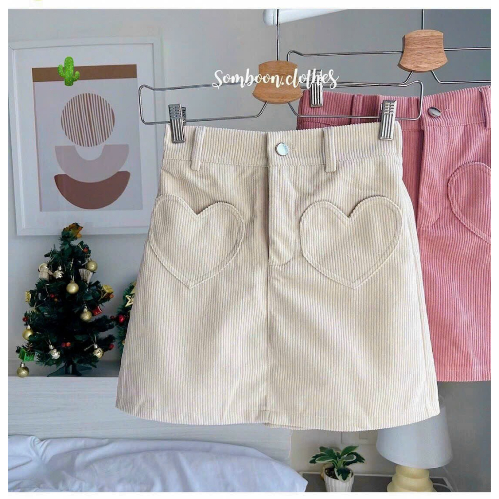 Chân váy kaki túi tim lưng chun sau