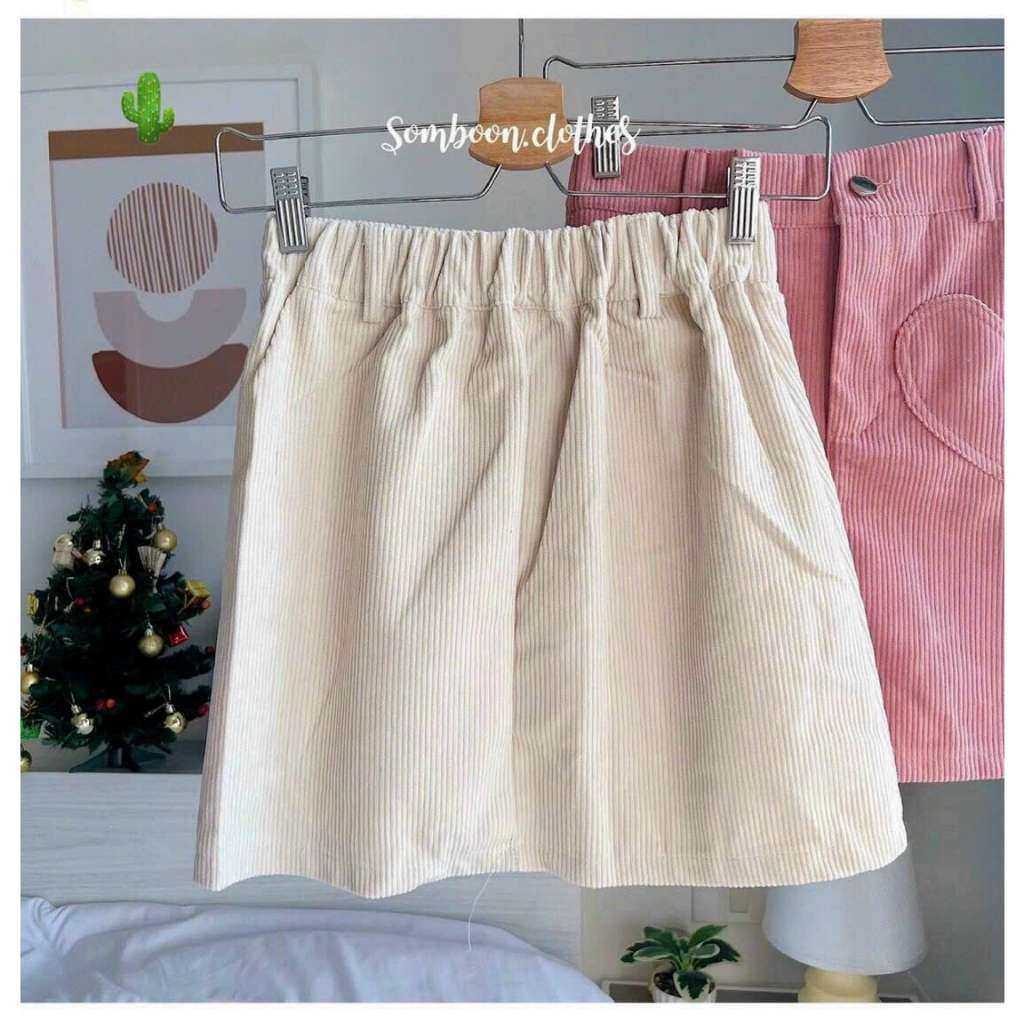 Chân váy kaki túi tim lưng chun sau