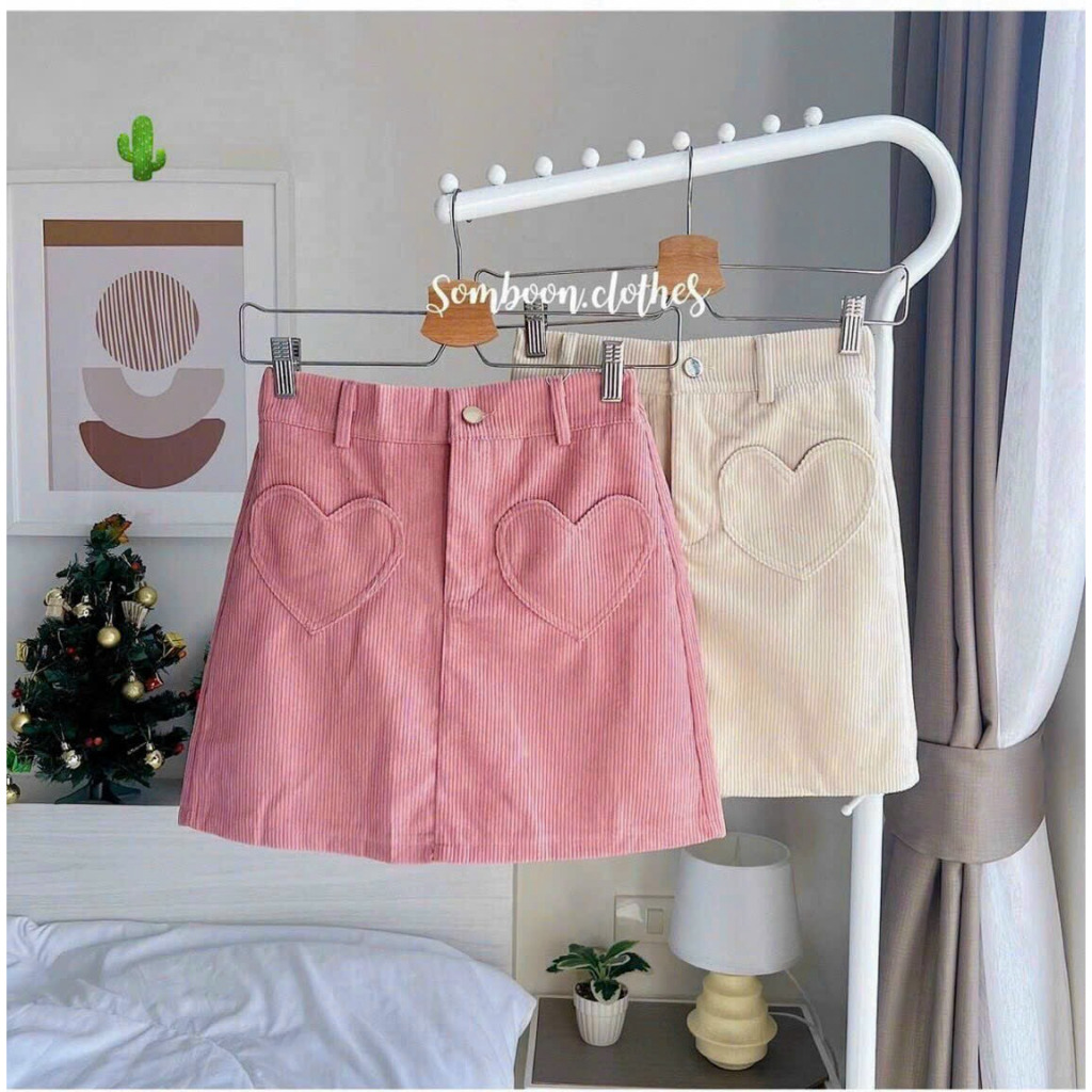 Chân váy kaki túi tim lưng chun sau