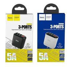 Cóc sạc nhanh điện thoại HOCO HK1  thiết kế 3 cổng USB có led an toàn khi sử dụng