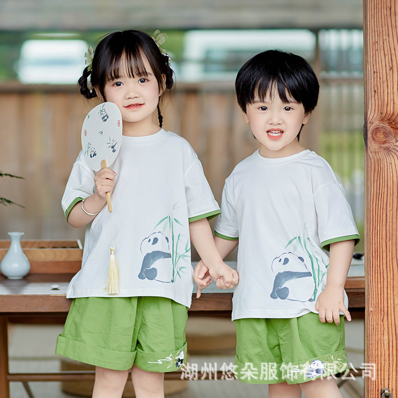 Quần áo trẻ em từ 10-40kg. Set bộ cộc tay cho bé trai và bé gái in và thêu gấu trúc siêu cute