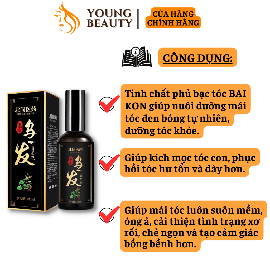 Tinh chất thảo dược đen tóc Bai Kon - Xịt đen tóc Bai Kon cải thiện tóc bạc, giúp tóc đen bóng chắc khỏe - YOUNG BEAUTY
