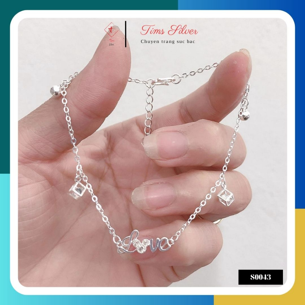 Lắc chân bạc ta, bạc S925 chữ Love hình gấu dành cho nữ TIMS S0043