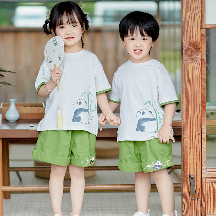 Quần áo trẻ em từ 10-40kg. Set bộ cộc tay cho bé trai và bé gái in và thêu gấu trúc siêu cute