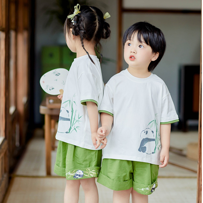 Quần áo trẻ em từ 10-40kg. Set bộ cộc tay cho bé trai và bé gái in và thêu gấu trúc siêu cute