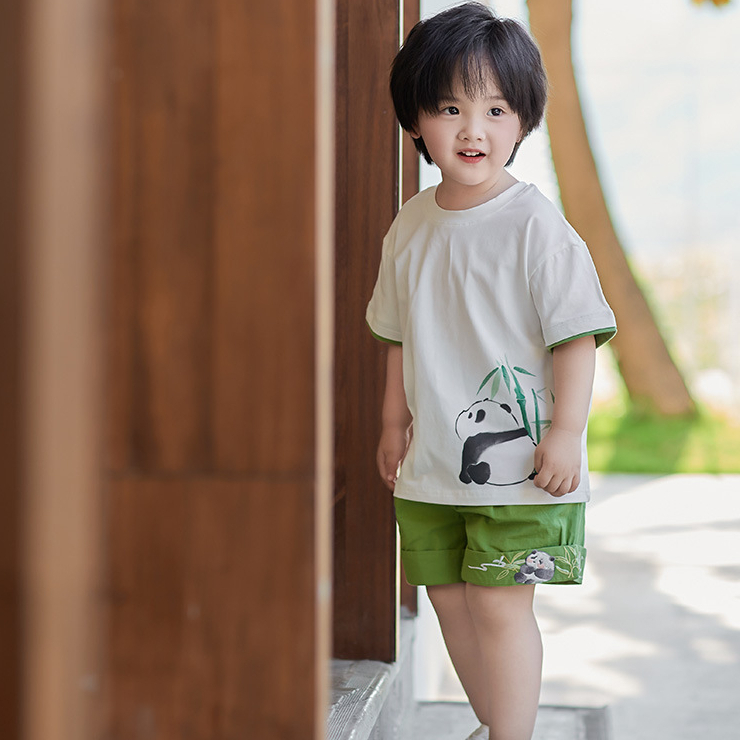 Quần áo trẻ em từ 10-40kg. Set bộ cộc tay cho bé trai và bé gái in và thêu gấu trúc siêu cute