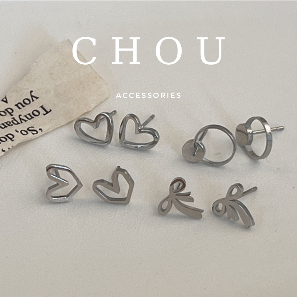 Bông Tai Titan, Khuyên Tai Titan Hình Nơ, Trái Tim | CHOU ACCESSORIES |