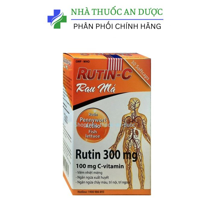 Viên uống Rutin C Rau má hỗ trợ giúp nhuận tràng, giảm táo bón, hỗ trợ giảm nguy cơ bị trĩ - Hộp 30 viên