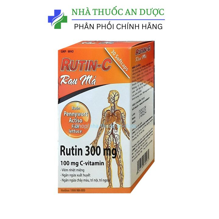 Viên uống Rutin C Rau má hỗ trợ giúp nhuận tràng, giảm táo bón, hỗ trợ giảm nguy cơ bị trĩ - Hộp 30 viên