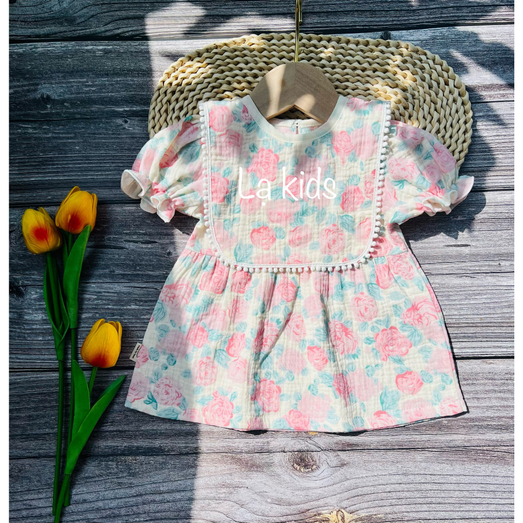 Váy xô muslin dáng Babydoll siêu xinh cho bé gái,