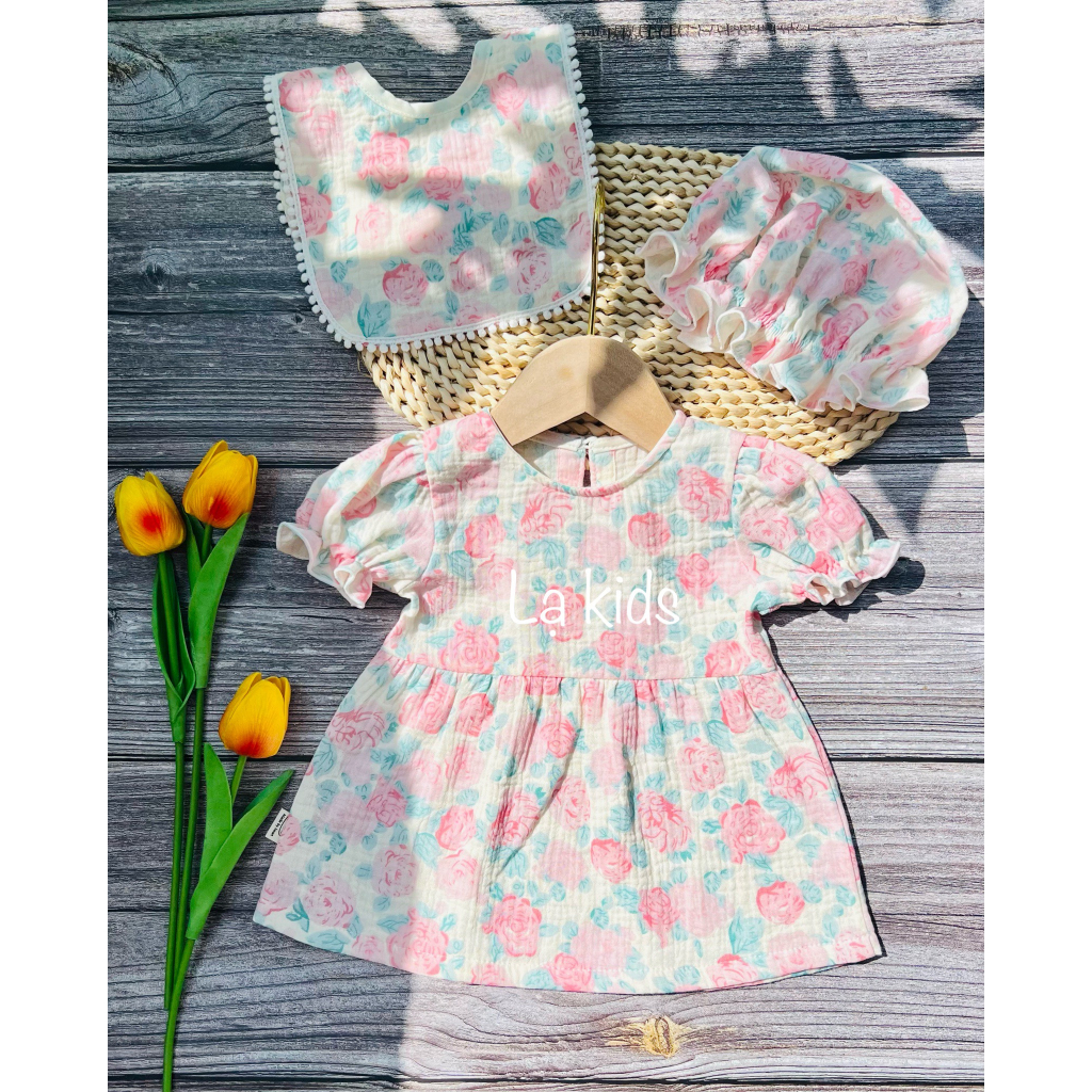 Váy xô muslin dáng Babydoll siêu xinh cho bé gái,