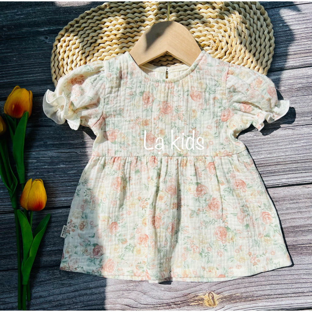 Váy xô muslin dáng Babydoll siêu xinh cho bé gái,