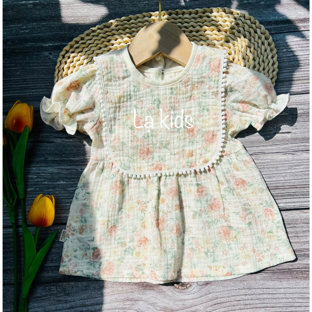 Váy xô muslin dáng Babydoll siêu xinh cho bé gái,