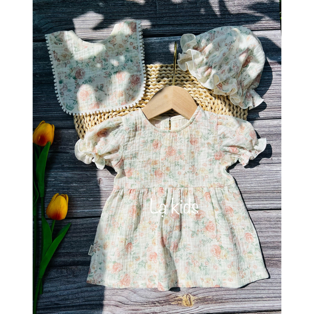 Váy xô muslin dáng Babydoll siêu xinh cho bé gái,