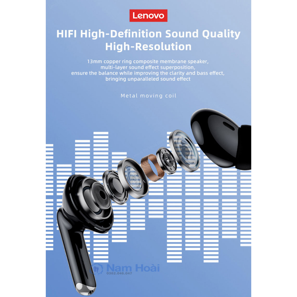 Tai nghe bluetooth LENOVO  XT88 âm trầm tuyệt vời chống thấm nước tích hợp micro tiện dụng