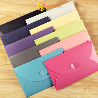 Bao thư giấy mỹ thuật cao cấp nắp gài trái tim kích thước 10.8x17.2cm đựng A6 đa dạng màu sắc định lượng 250g