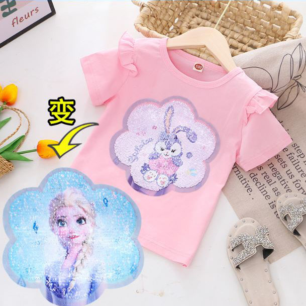 Áo thun cotton kim sa vuốt đổi màu hoạt hình công chúa elsa anna