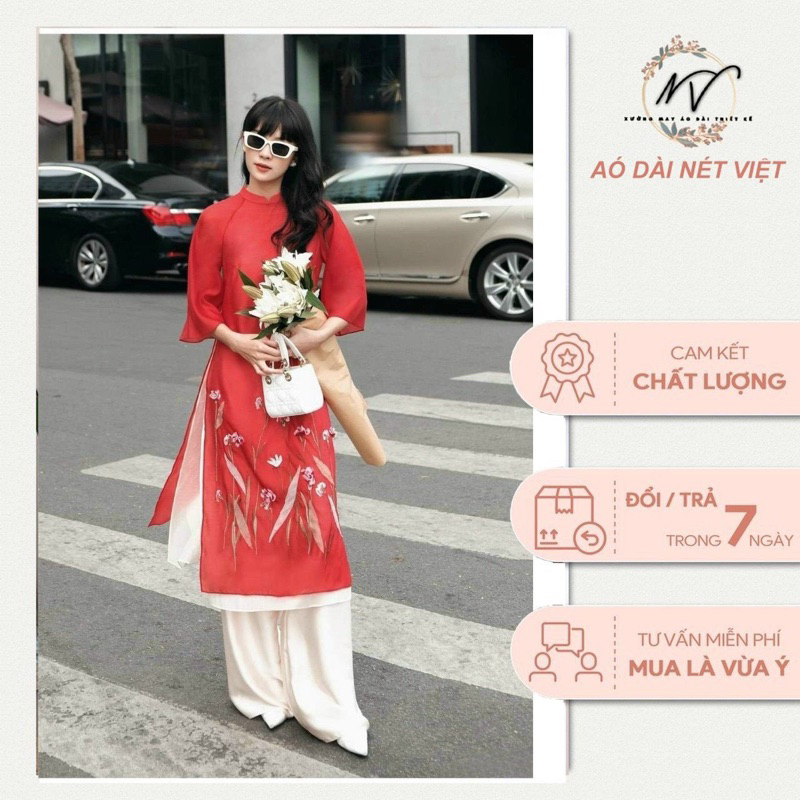 Áo dài cách tân Phi yến đỏ thêu kết hoa nổi bật vừa cổ điển vừa hiện đại Nét Việt