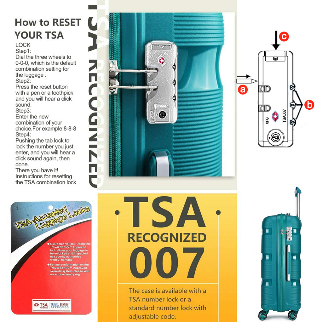 Vali du lịch Sea Choice chất liệu PP Size 14+20/24/28'' có khóa TSA Bánh xe 360° Dây kéo YKK chống nước