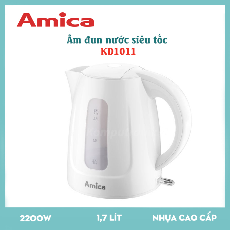 Ấm đun nước Amica KD1011, 1,7 lít, 2200W, ấm siêu tốc đun sôi nhanh, bảo vệ quá nhiệt, xuất xứ Ba Lan