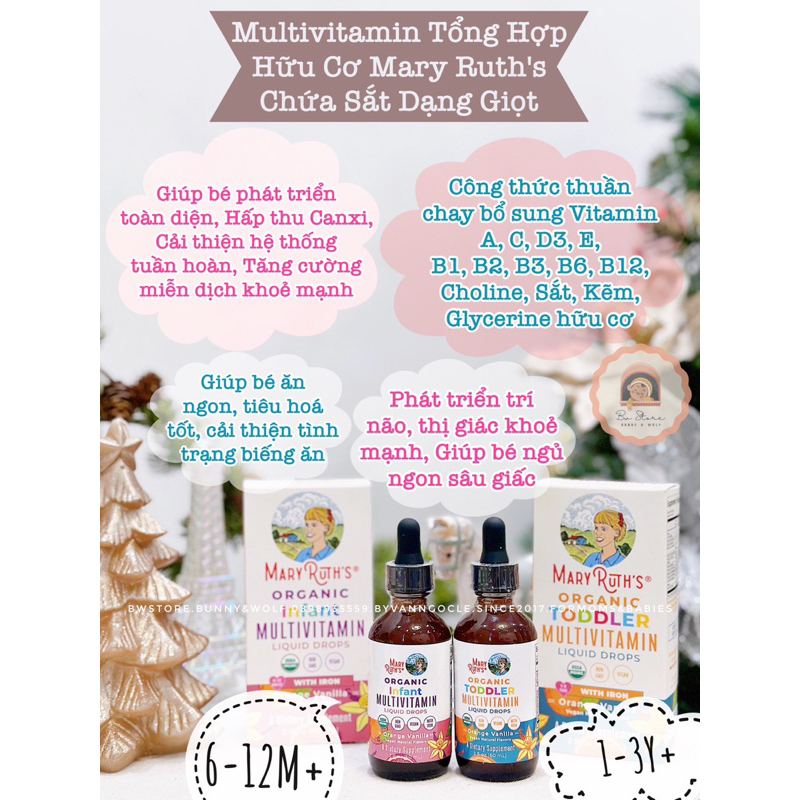 Vitamin Tổng Hợp Hữu Cơ Multivitamin Mary Ruth's Organic Infant / Toddler Dạng Giọt 60ml - Mỹ