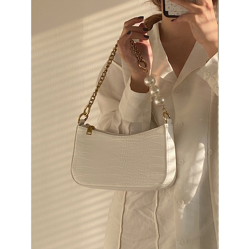 [SẴN] Túi xách quai xích phối hạt Sang trọng đi tiệc_túi xách đi tiệc da vân