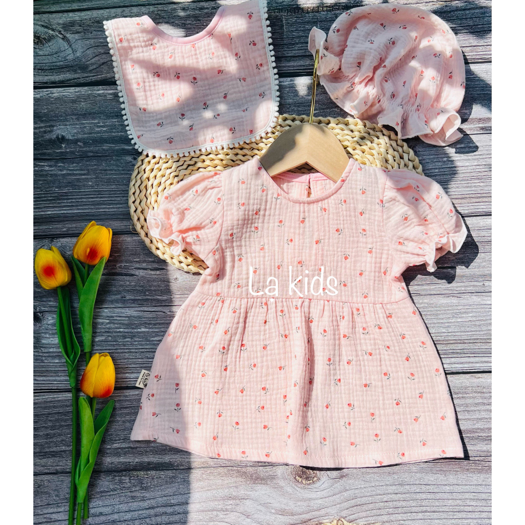 Váy xô muslin dáng Babydoll siêu xinh cho bé gái,