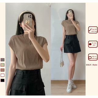 Áo thun gân xốp nữ SALY cổ leo tay hến siêu xinh dáng basic