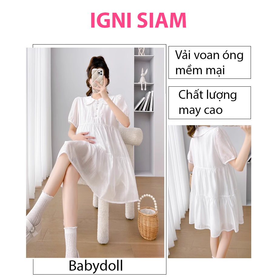 Đầm váy babydoll tay phồng, cổ tiểu thư váy giấu bụng dễ mặc có bigsize