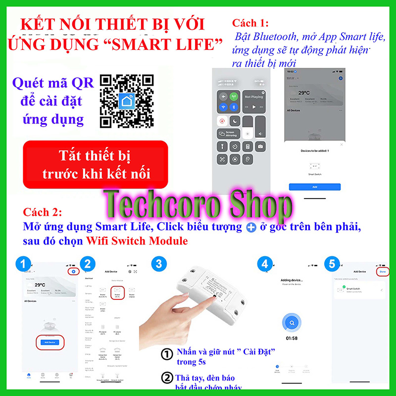 Công tắc WIFI thông minh TUYA, app Smart Life MẪU MỚI loại 1, có hẹn giờ, điều khiển qua giọng nói