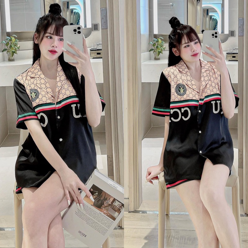 Bộ ngủ mặc nhà đùi lụa cao cấp Quảng Châu mcqueen GC vàng