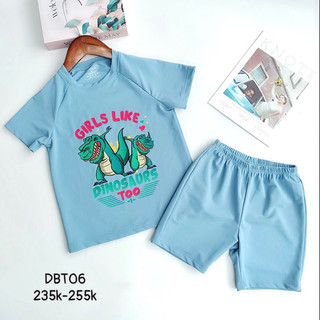 Bộ đồ bơi bé trai màu xanh in khủng long DBT06...
