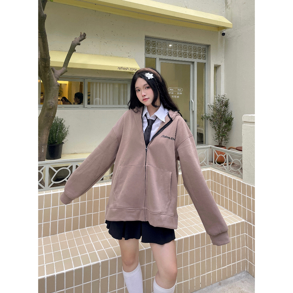 Áo Khoác Nỉ Mỏng Sale 199k- Áo Hoodie Zip chữ Calem.Club form rộng unisex rộng rãi