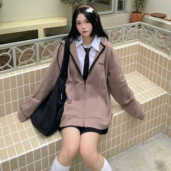 Áo Khoác Nỉ Mỏng Sale 199k- Áo Hoodie Zip chữ Calem.Club form rộng unisex rộng rãi