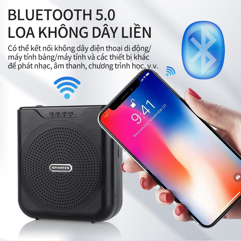 Loa trợ giảng không dây RAYHAYES RN-1, Mic Sóng UHF,Mic Sóng Bluetooth,  Bảo Hành 12 Tháng