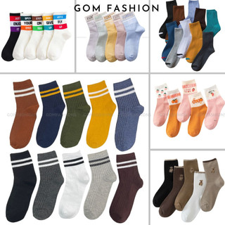 Set 5 đôi tất vớ nữ cổ cao GOMTAT phong cách vintage chất liệu sợi cotton mềm mại, thoáng mát sử dụng cả tuần