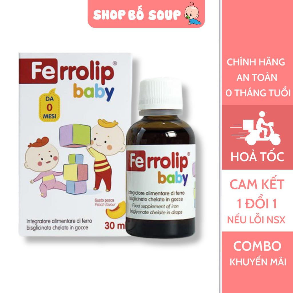 Sắt Ferrolip Baby dạng siro vị đào thơm ngon lọ 30 mL