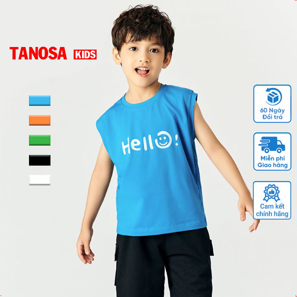 Áo ba lỗ Hello bé trai bé gái Tanosa áo thun bé trai chất liệu cotton mềm mại, co dãn , thoáng mát cho bé gái