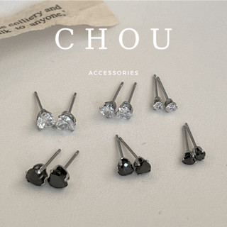 Bông tai titan, khuyên tai titan trái tim mini đính đá | chou accessories |