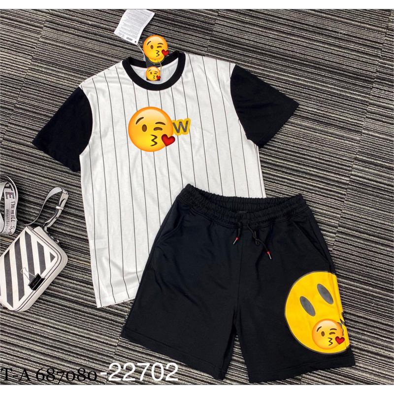 Bộ Cộc Nam Hình Mặt Cười Kẻ Sọc Siêu Đẹp - Bộ Hè Nam Hàng Cao Cấp Phong Cách Cháy Phố 2023