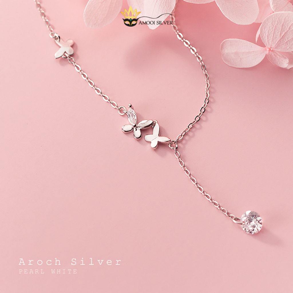 Dây Chuyền Bạc S925 Choker 3 Chú Bướm Đá Rơi - AMOOI SILVER AD193 -